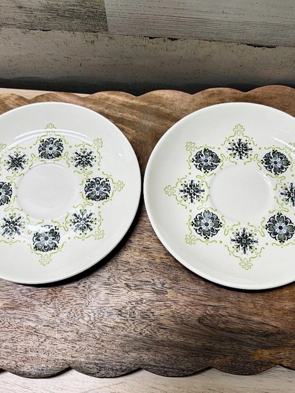 Corelle Blue Heather Floral Saucers in White & Green